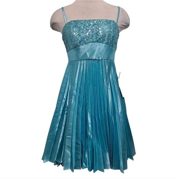 Vintage Jessica McClintock For Gunne Sax Pleated Sequins Cocktail Turquoise  S 7 - Picture 5 of 13